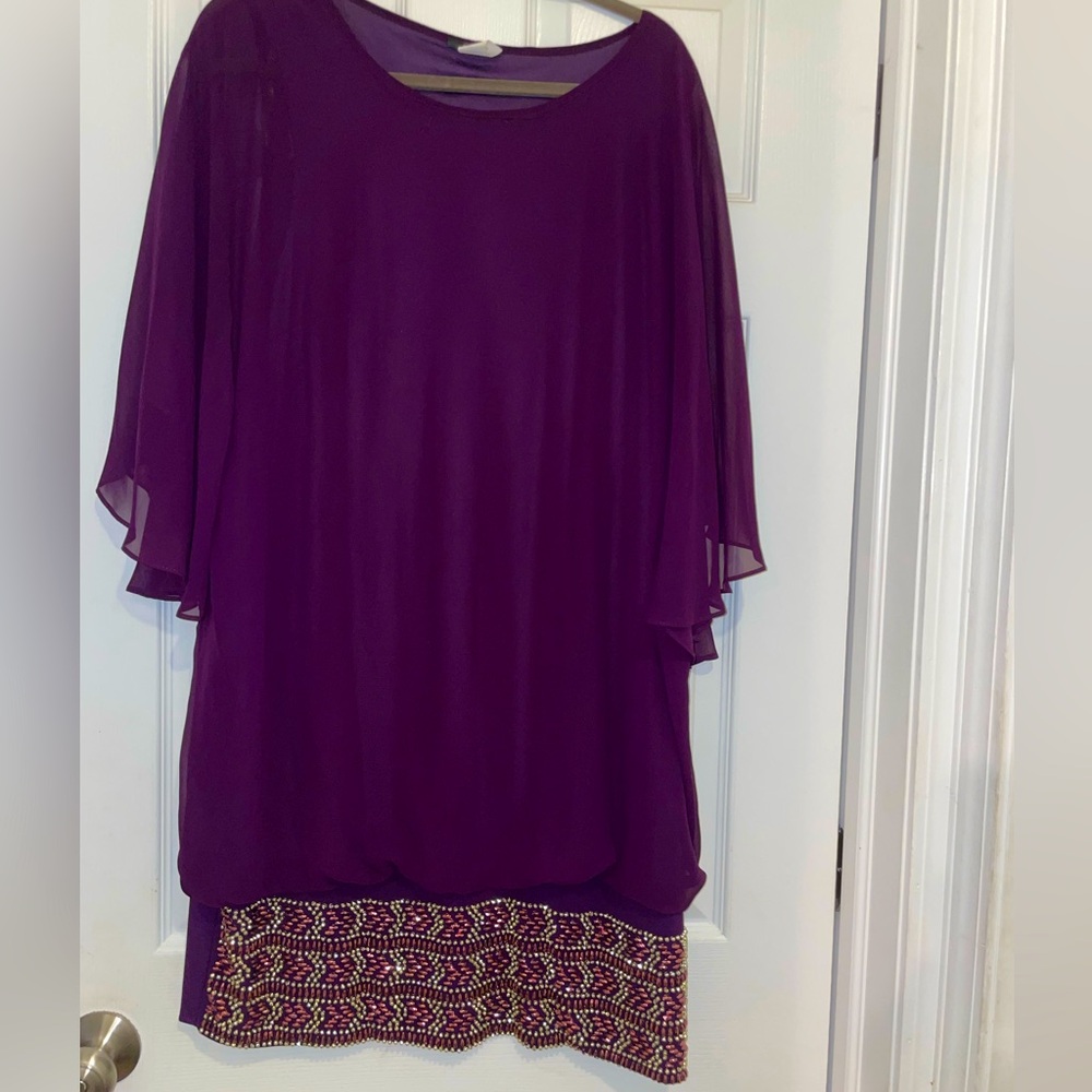 MSK Short Capped Sleeves Embellished Bottom Cocktail Dress